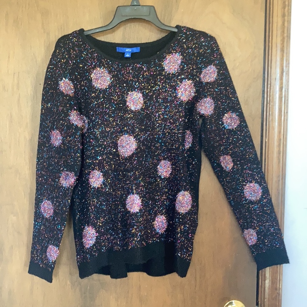 Relisted Apt 9 black multi color metallic accent polka dot sweater Size S - Picture 5 of 16